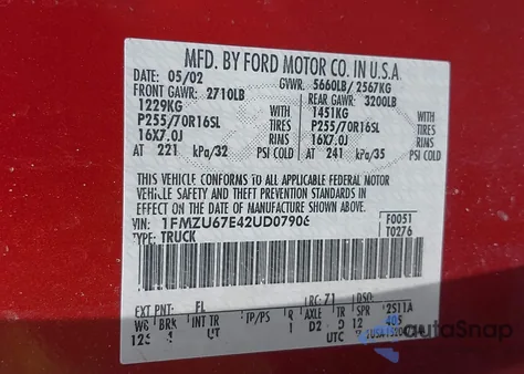 2002 Ford Explorer Sport Trac из США, поврежденный, VIN 1FMZU67E42UD07906